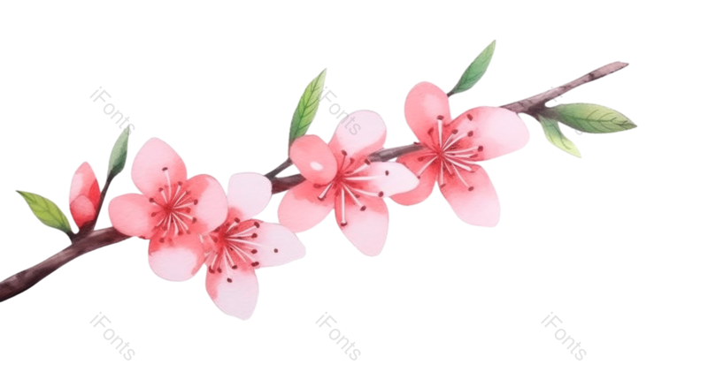 插画图片,粉红色的花元素,水彩画PNG,手绘元素免抠素材